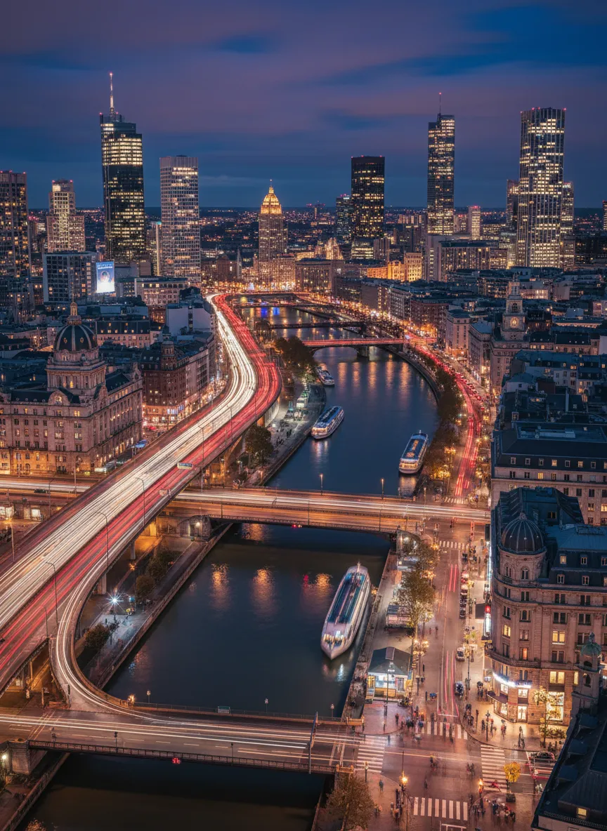 Growth advisory: global business cityscape at night